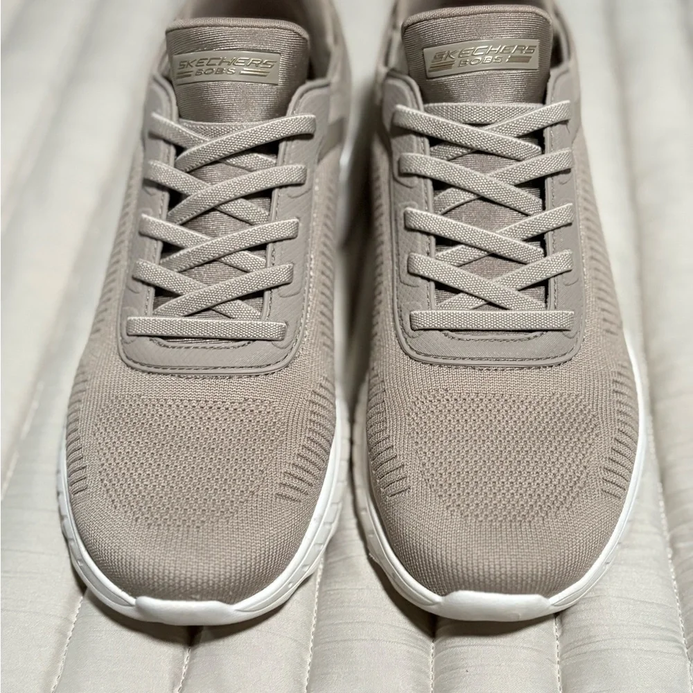 Skechers BOBS Taupe Knit Sneakers - Picture 1 of 9
